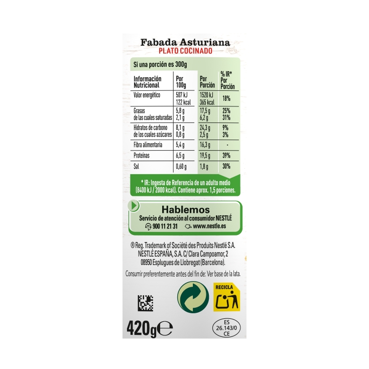 fabada asturiana -30% sal, 420g