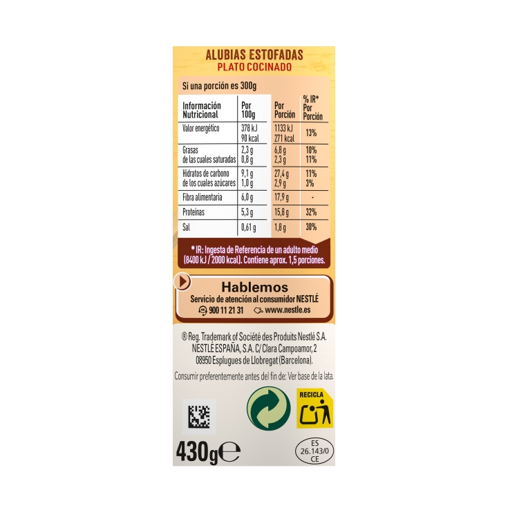 alubias con sofrito lata, 430g