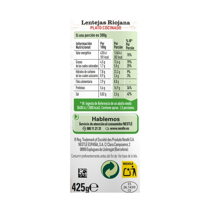 lentejas riojana, 430grs.