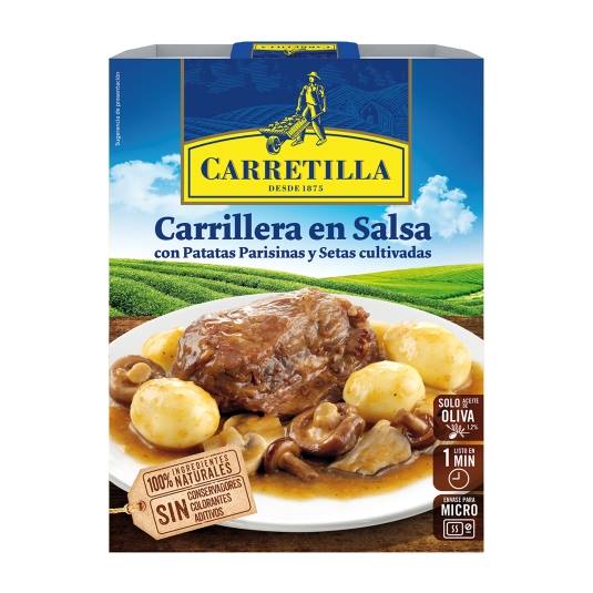 carrillera en salsa con patatas y setas, 300g