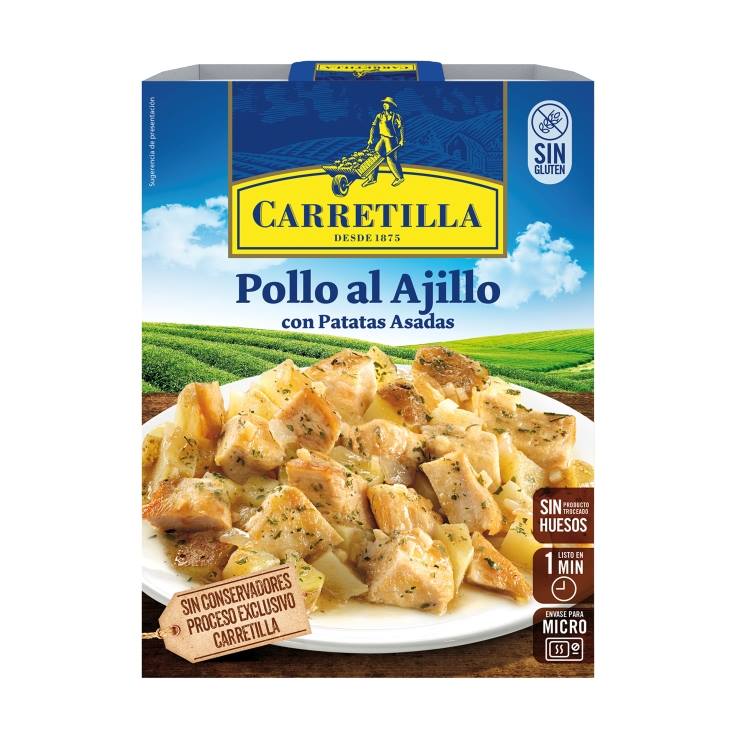 pollo al ajillo con patatas asadas, 250g