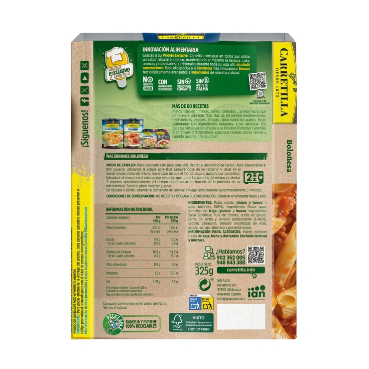 macarrones boloñesa, 325g