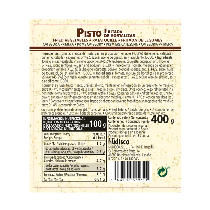 pisto lata, 400g