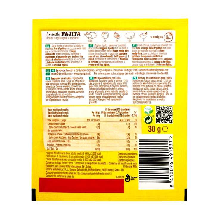 sazonador para fajitas, 30g