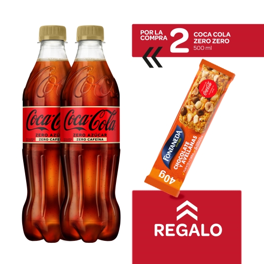 2 cola zero zero 500ml botella + barrita 40g