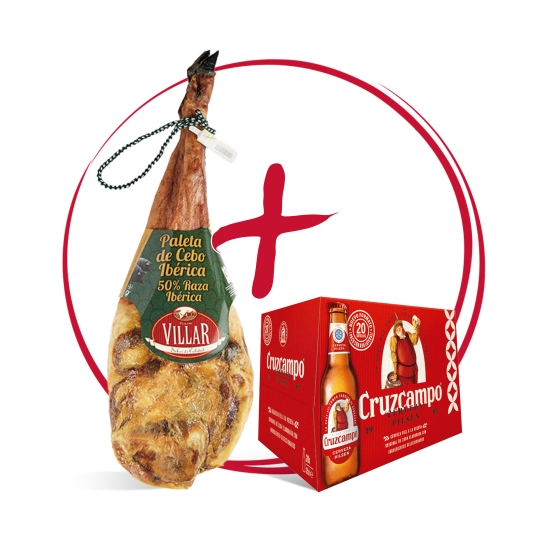 paleta ibérica 50% pza + cerveza 20ud 250ml