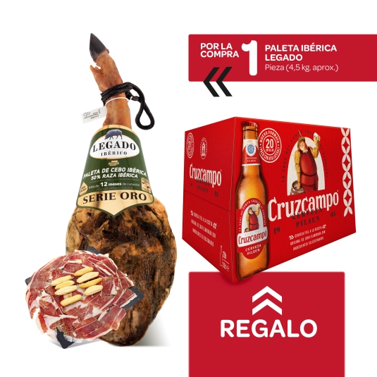 paleta ibérica + cerveza 250ml 20ud gratis