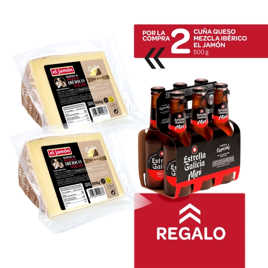 2 cuña queso mezcla viejo 500g + cerveza 20cl