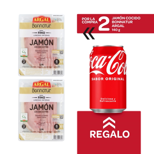 2 sobres jamón cocido, 140g + cola gratis