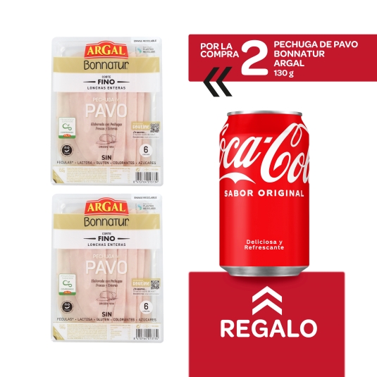 2 sobres pechuga pavo, 130g + cola gratis