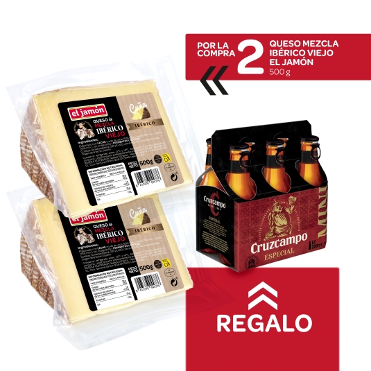 2 cuñas queso mez. viejo, 500g + cerveza pk-6
