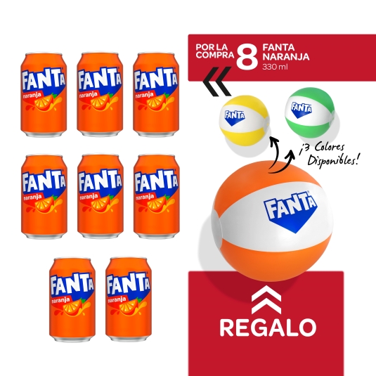 8 refrescos fanta naranja 330ml + pelota