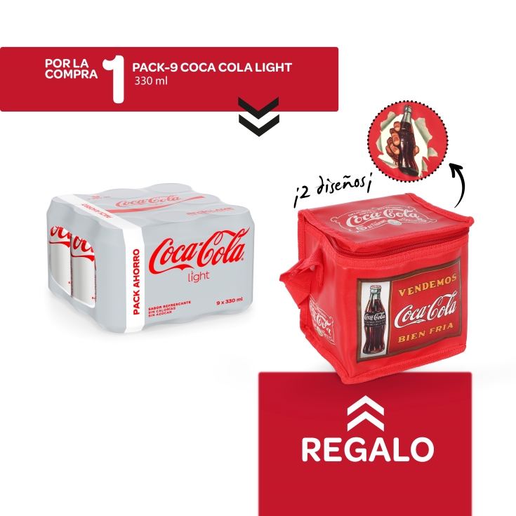 cola light 330ml, pk-9 + bolsa nevera gratis