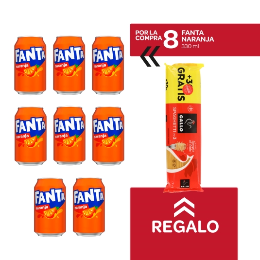 8 refrescos naranja, 330ml + spaghettis nº3