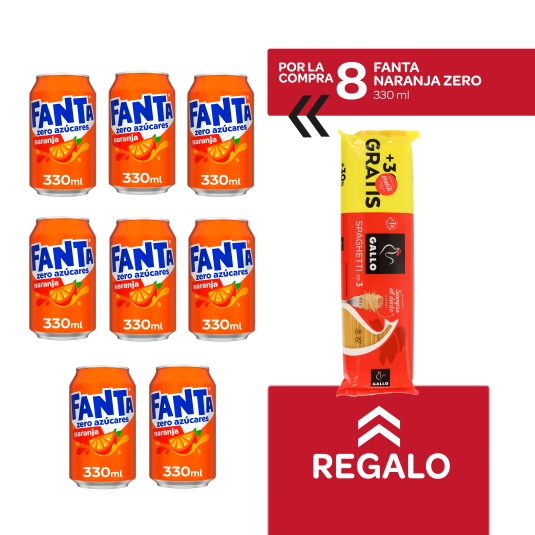 8 refrescos naranja zero, 330ml + spaghettis