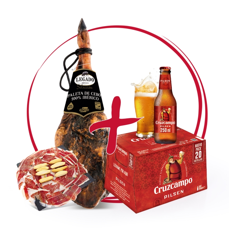 paleta 100% ibérica, pza + cerveza 250ml 20ud