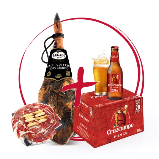 paleta 100% ibérica, pza + cerveza 250ml 20ud