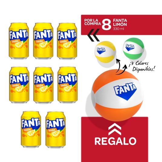 8 refrescos fanta limón 330ml + pelota