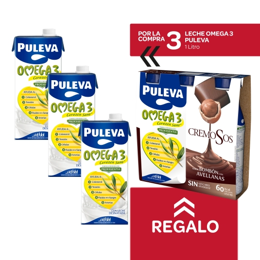 3 leche omega 3, 1l + bebida bombón gratis