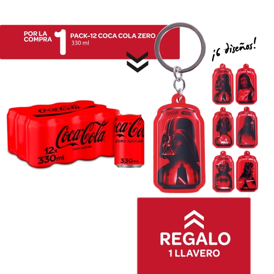 cola zero 330ml, pk-12 + llavero gratis