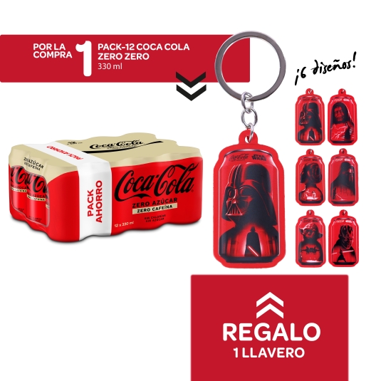 cola zero zero 330ml, pk-12 + llavero gratis