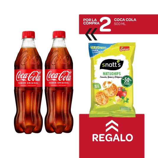 2 refresco cola 500ml + snatts gratis