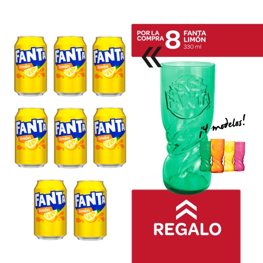 8 refresco limón 330ml + vaso colores gratis