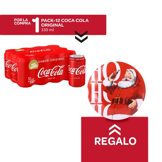 refresco cola 330ml, pk-12 + plato navideño