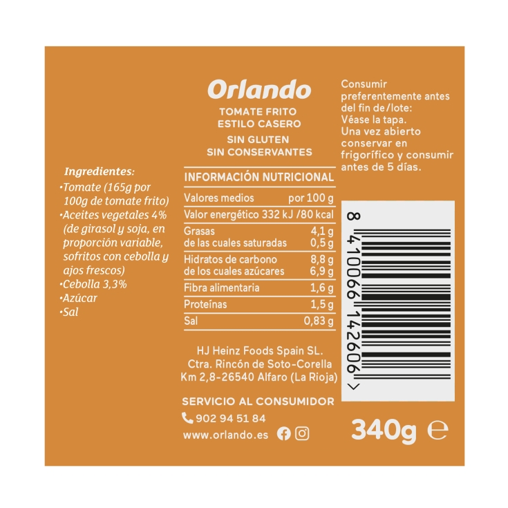 tomate frito estilo casero, 340g