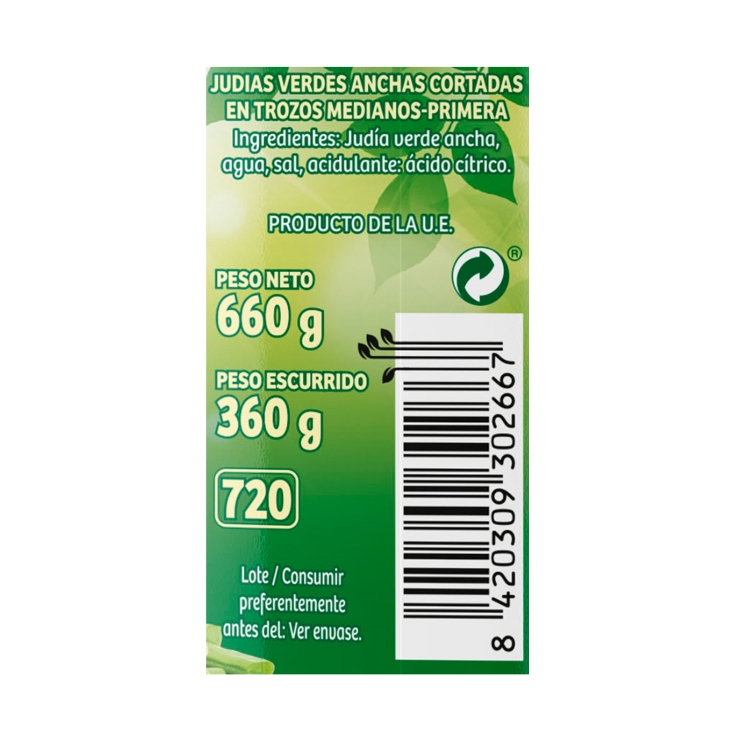 judías verdes anchas frasco, 360g