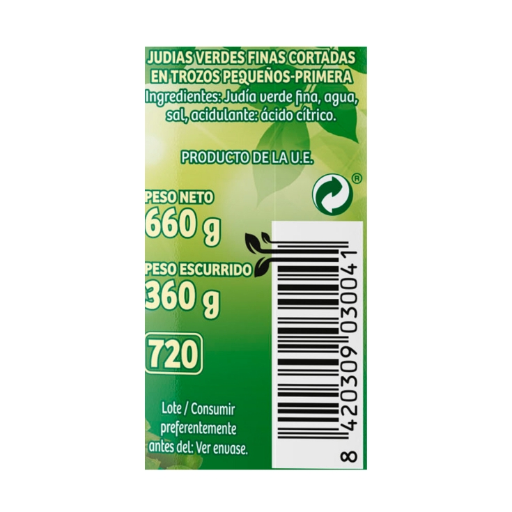 judías verdes finas frasco, 360g