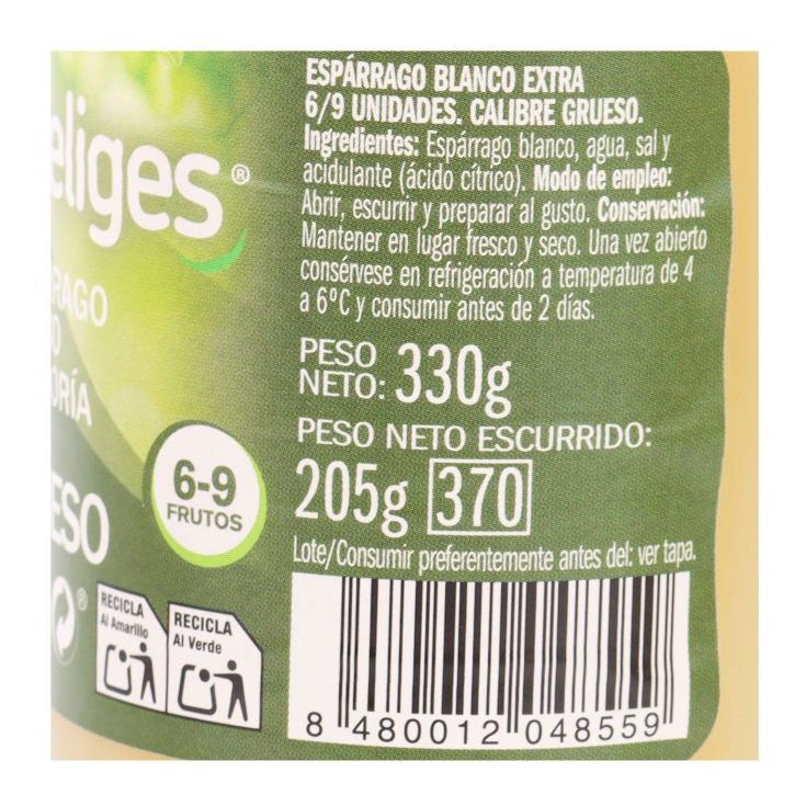 espárrago blanco 6/9, 325g