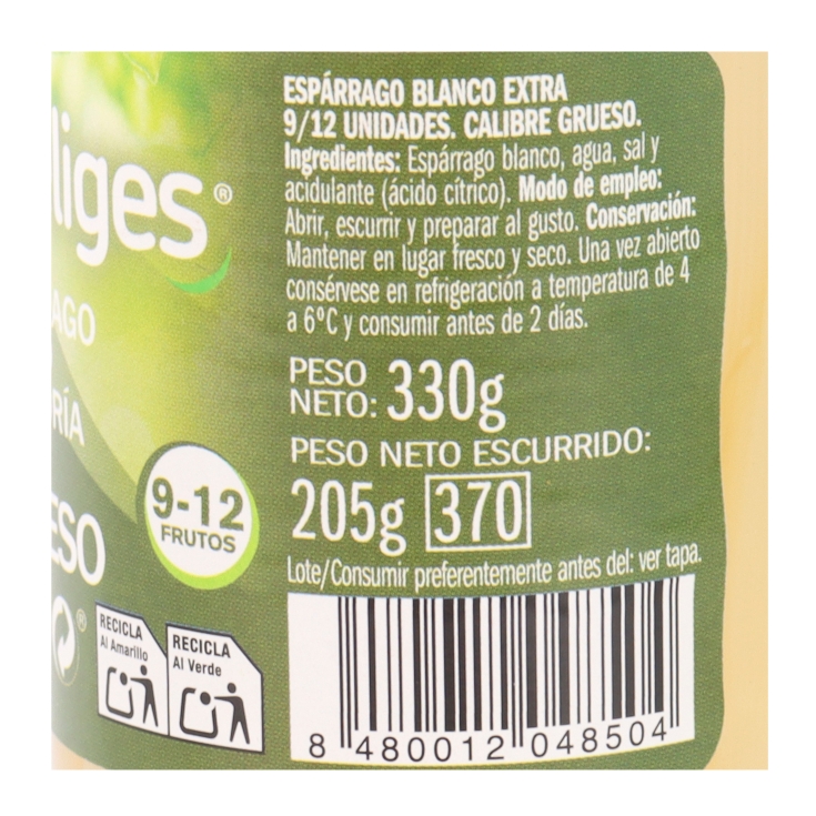 espárrago blanco 9/12, 205g