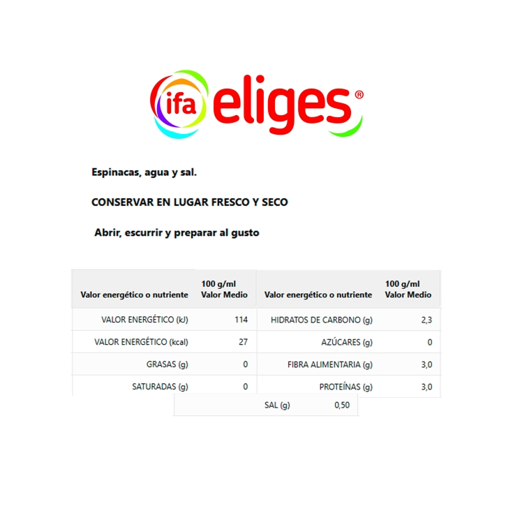espinacas al natural, 425g