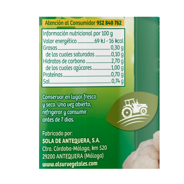 coliflor cocida frasco, 360g