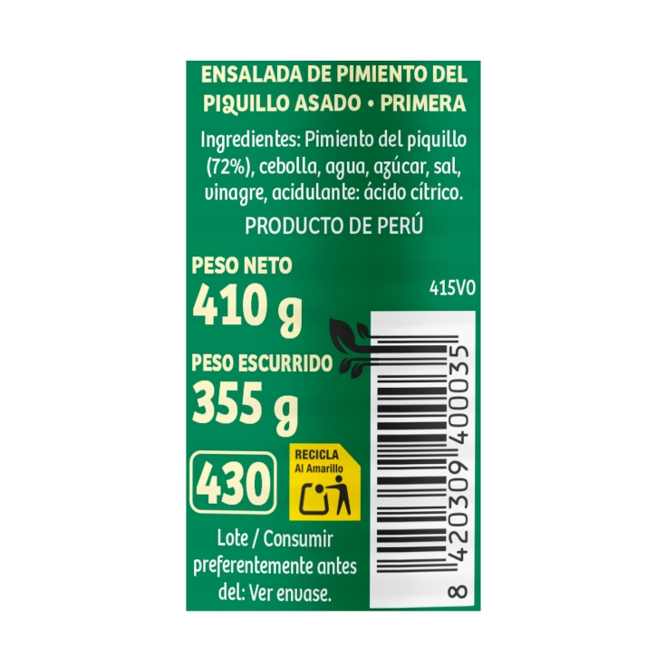 ensalada de pimientos lata, 410g