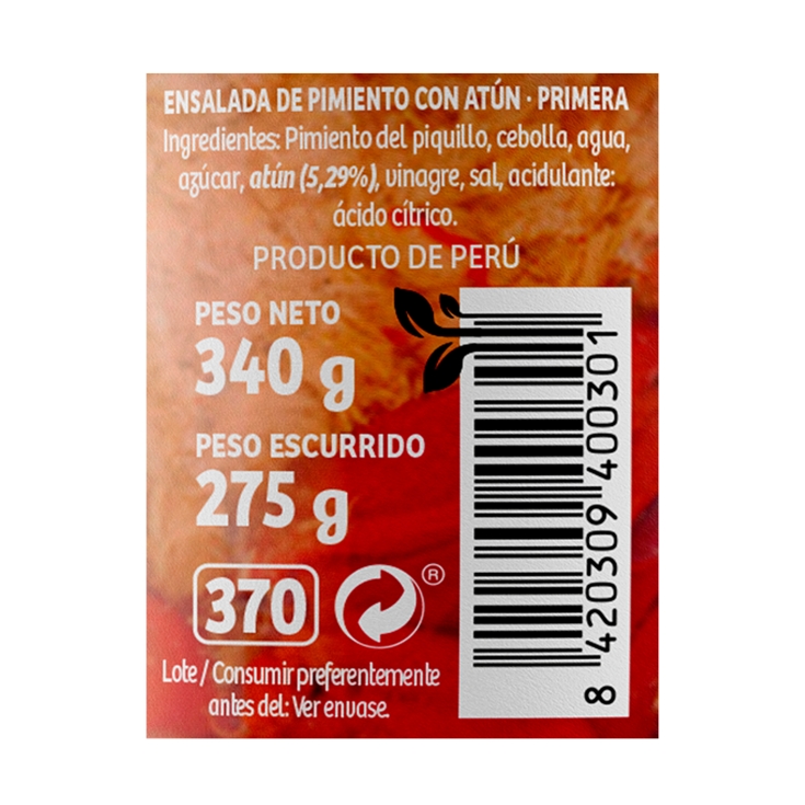 ensalada pimientos piquillo con atún, 275g