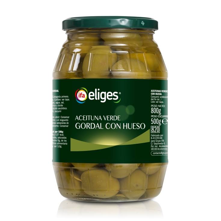 aceituna gordal con hueso frasco, 500g