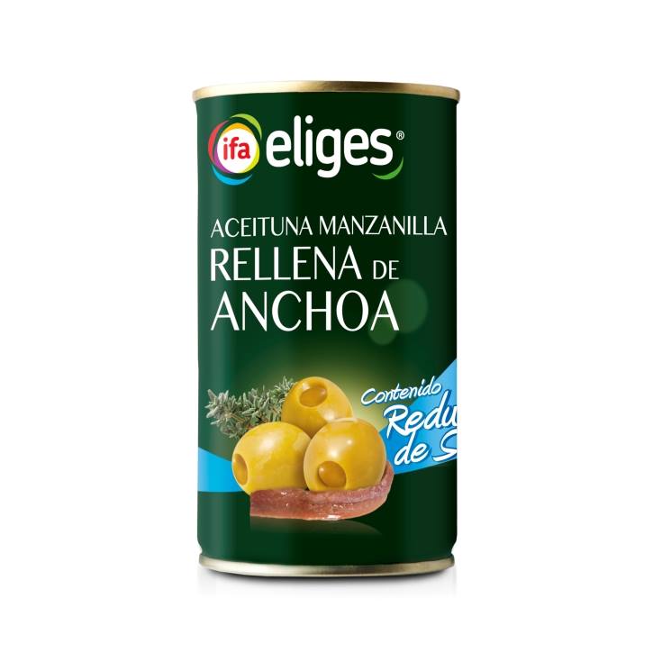 aceituna bajo sal rellena anchoa lata, 150g
