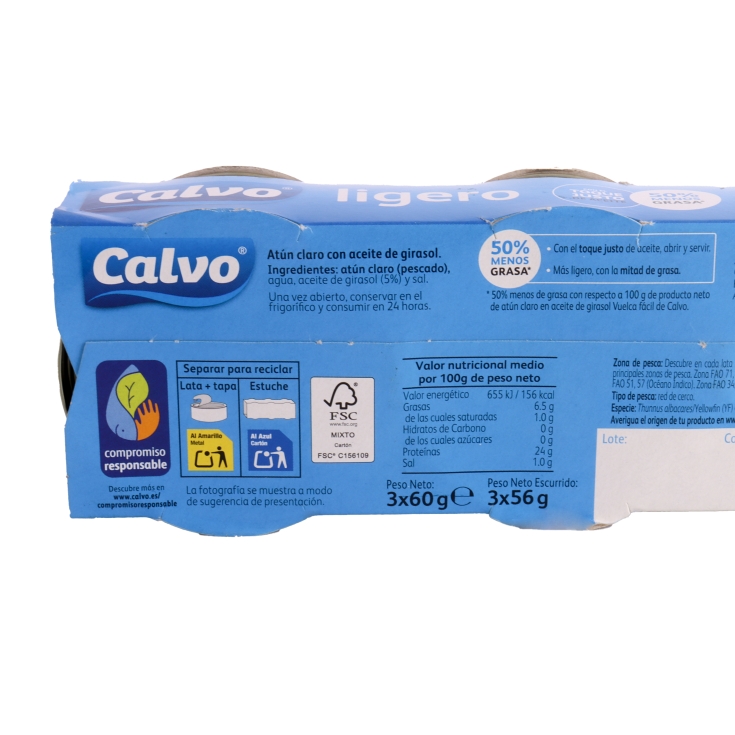atún claro ligero aceite girasol 56g, pack-3