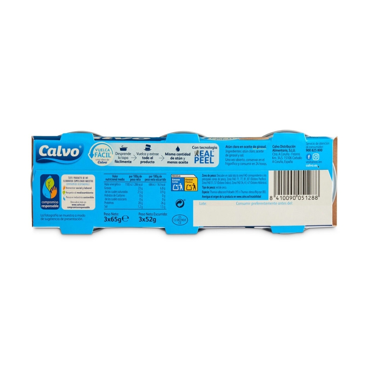 atún claro en aceite girasol 65g, pk-3