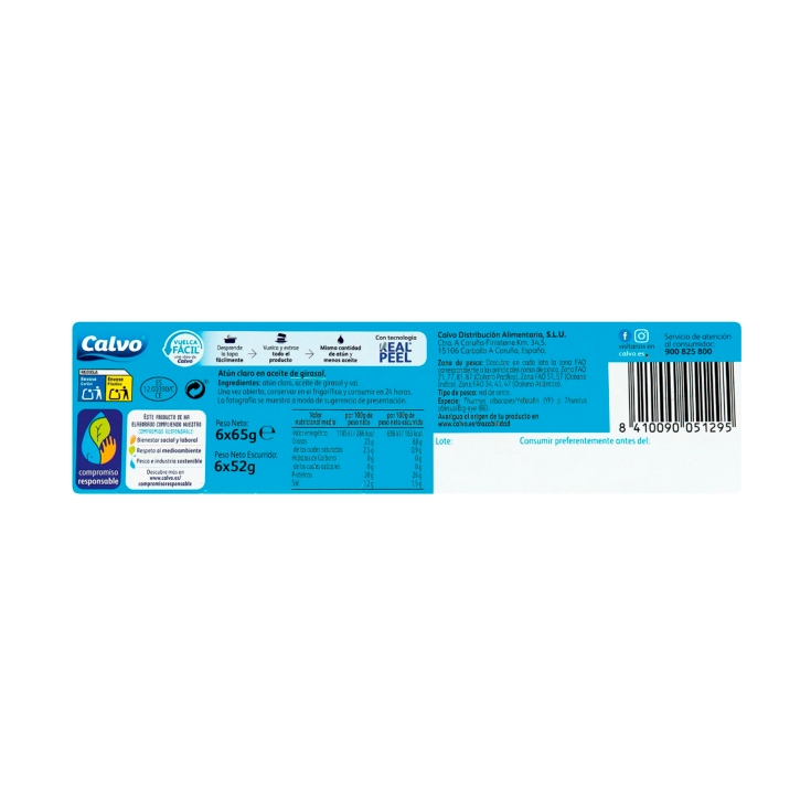 atún claro en aceite girasol 65g, pk-6