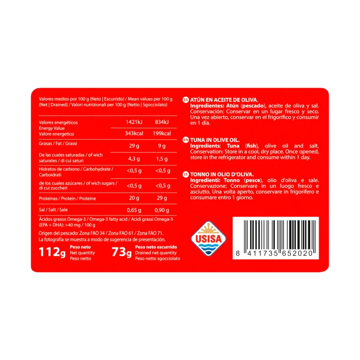 atún en aceite de oliva lata, 73g