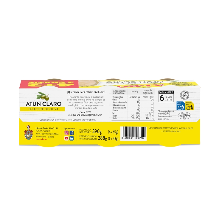 atún claro en aceite de oliva, pk-4+2 gratis