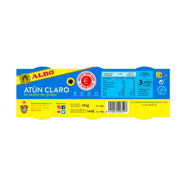 atún claro aceite girasol, pk-3