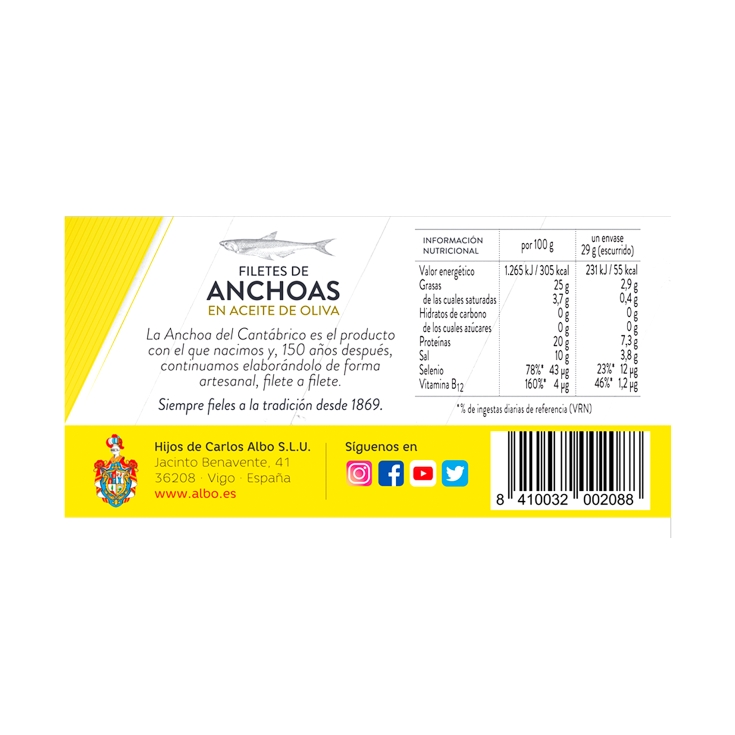 filetes de anchoas aceite oliva lata, 29g