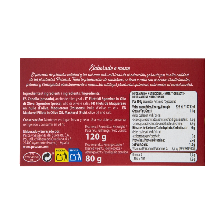 filetes caballa aceite de oliva, 120g