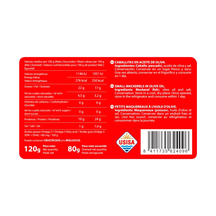 caballitas enteras aceite de oliva, 80g