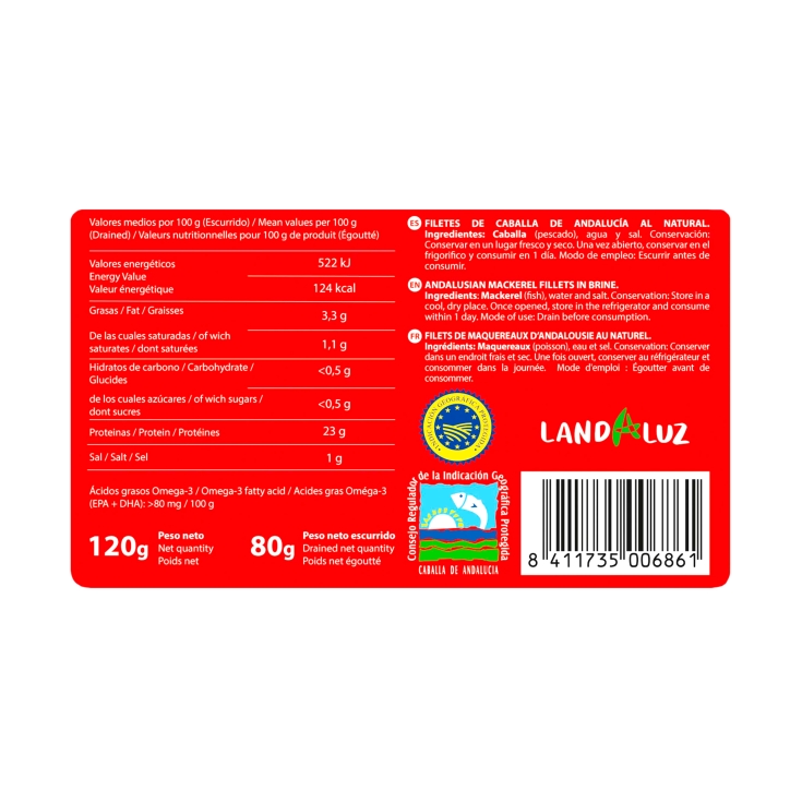 filetes de caballa al natural, 80g