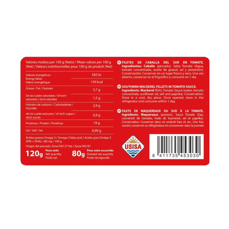 filetes de caballa en tomate, 80g